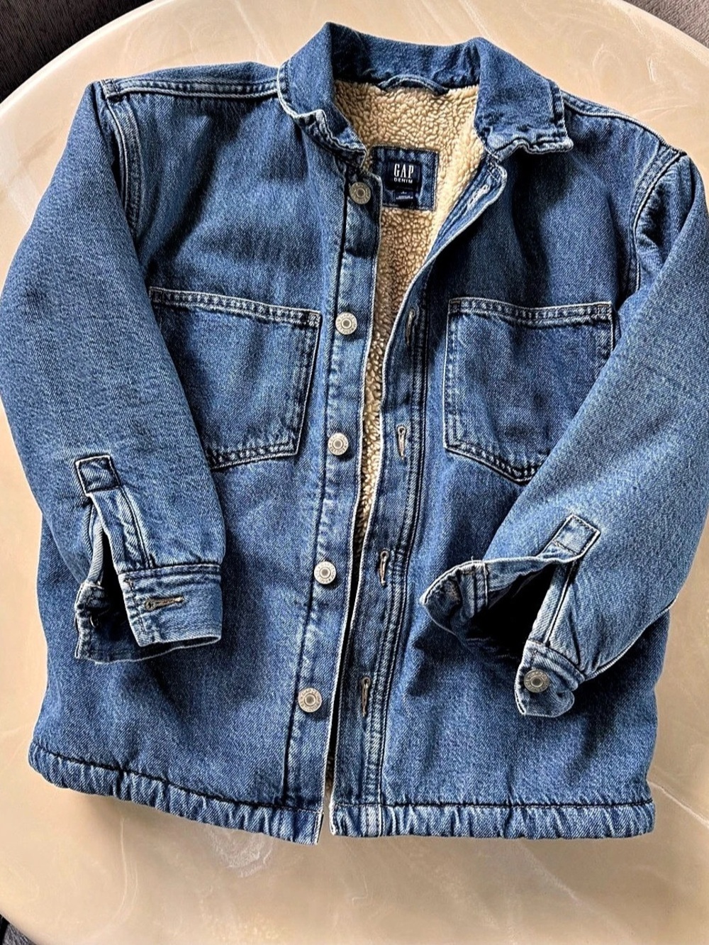 Gap Denim Sherpa Jacket Sherpa-Lined Denim Jacket Boys Large Like New